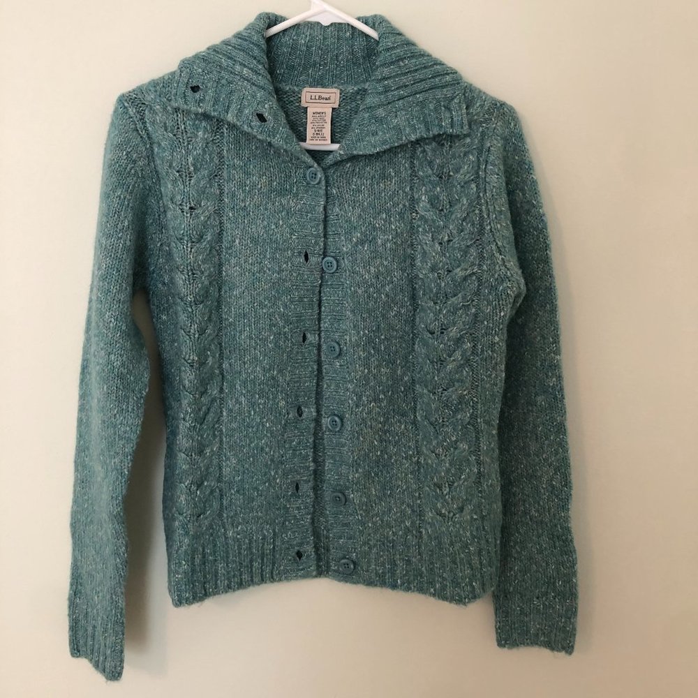 L.L. Bean Women’s Turquoise Sweater Cable Knit Cardigan